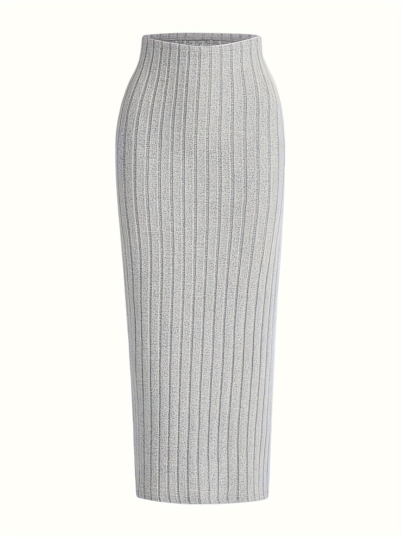 Solid Color Ribbed Bodycon Skirt, Casual High Waist Slim Below Knee Skirt, Women's Clothing