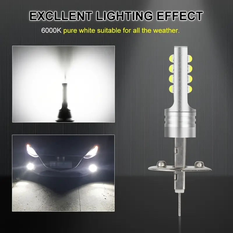 Acheter Ampoule LED H1 H3 pour phare antibrouillard de voiture, Super  lumineux, haute puissance, 24 puces 4014 SMD 12V 6000K, 2 pièces