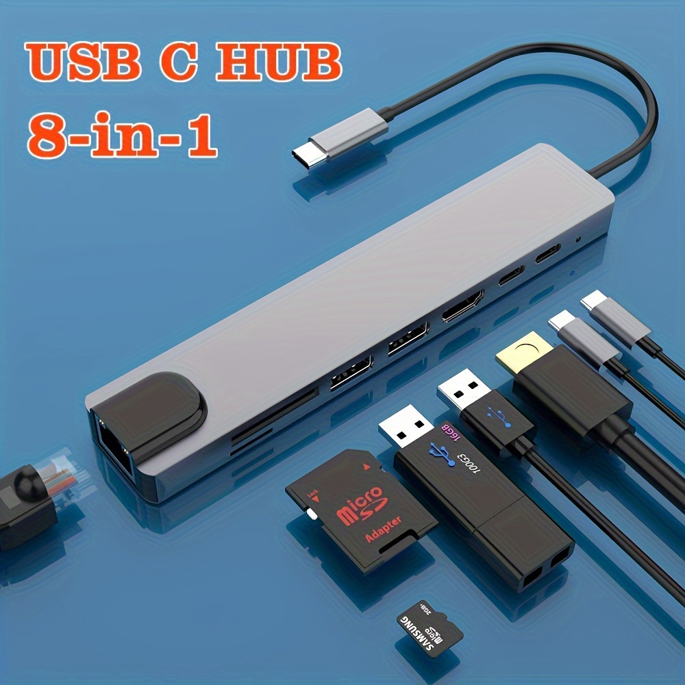 8in1 Type-C to HDMI VGA Multiport Adapter Converter W/Ethernet