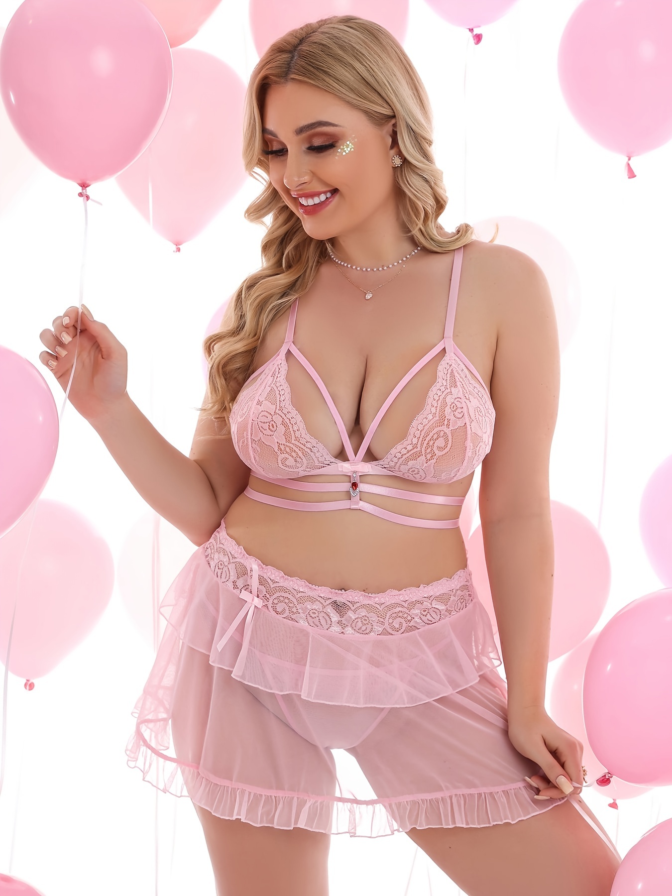 Plus Size Naughty Lingerie Set Women's Plus Contrast Lace - Temu