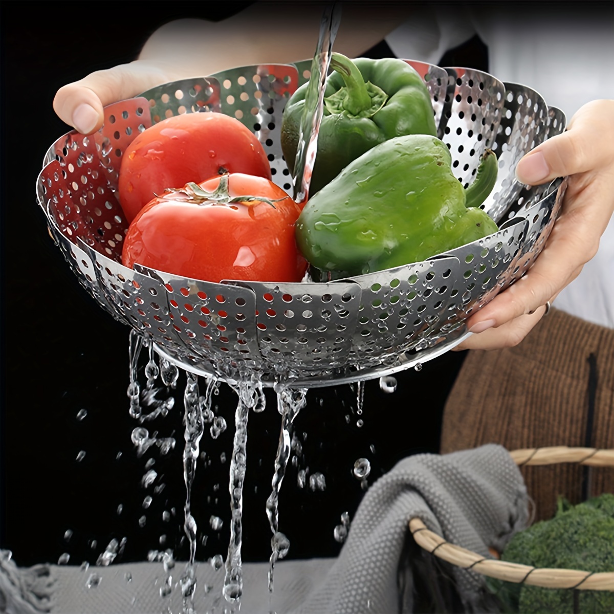 1pc Veggie Vegetable Steamer Basket, Folding Steaming Basket
