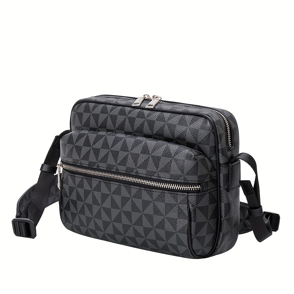 Leather Plaid Shoulder Crossbody Bag Men Unisex