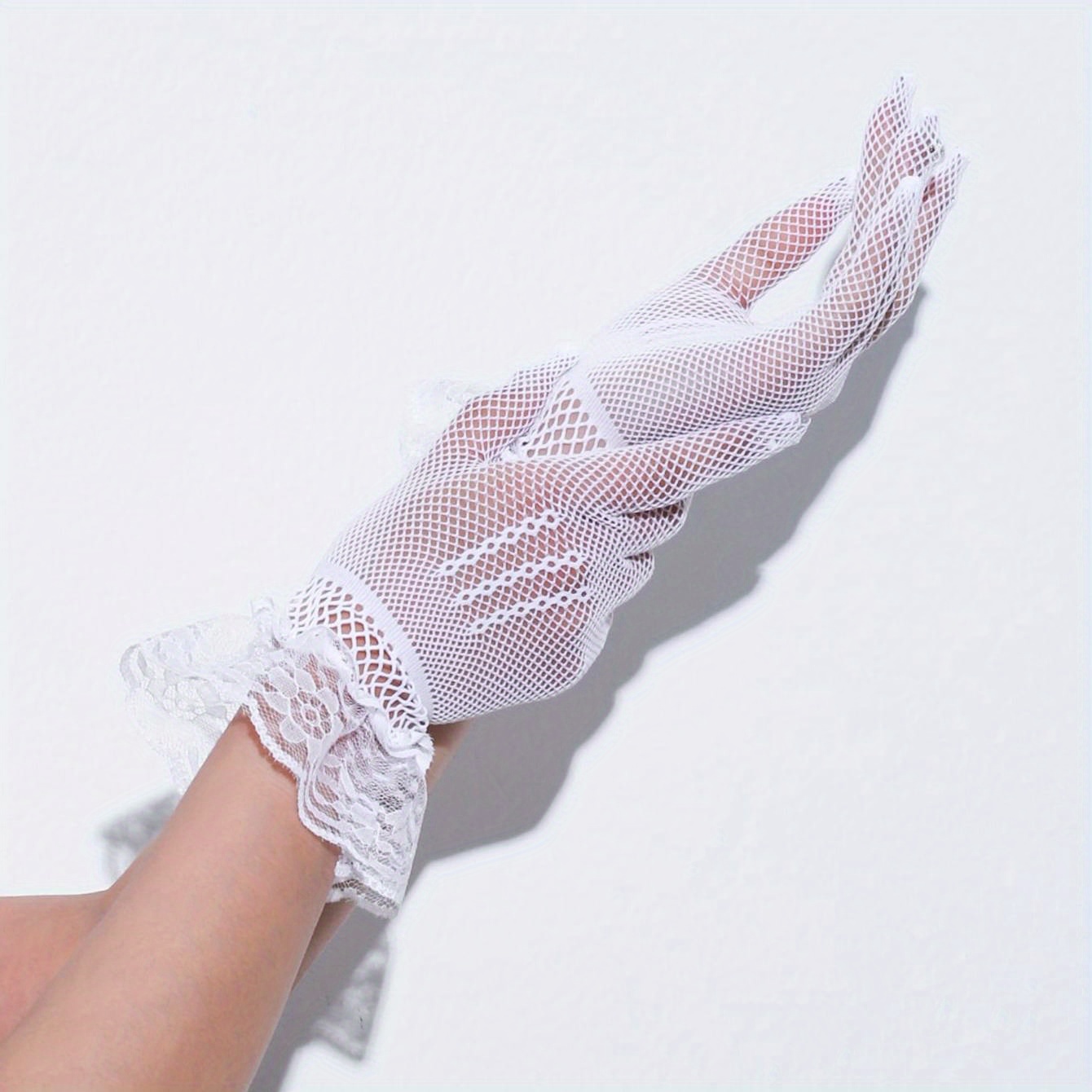 Image of 1 Pair Elegant Lace Short Gloves Solid Color Breathable Elastic Gloves For Tea Party Night Prom Wedding Bridal Gloves Accessories