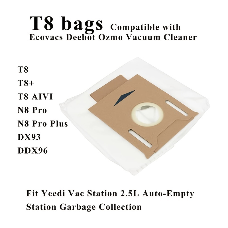 5 Pack Dust Bags For ECOVACS Deebot Ozmo T8, T8 Aivi, T8+ T8 AIVI+, T8MAX, N8 Pro Plus/N8 Pro, N8+ Plus, N8 Pro+, T9 AIVI T9 PRO T9 MAX DX93, DDX96