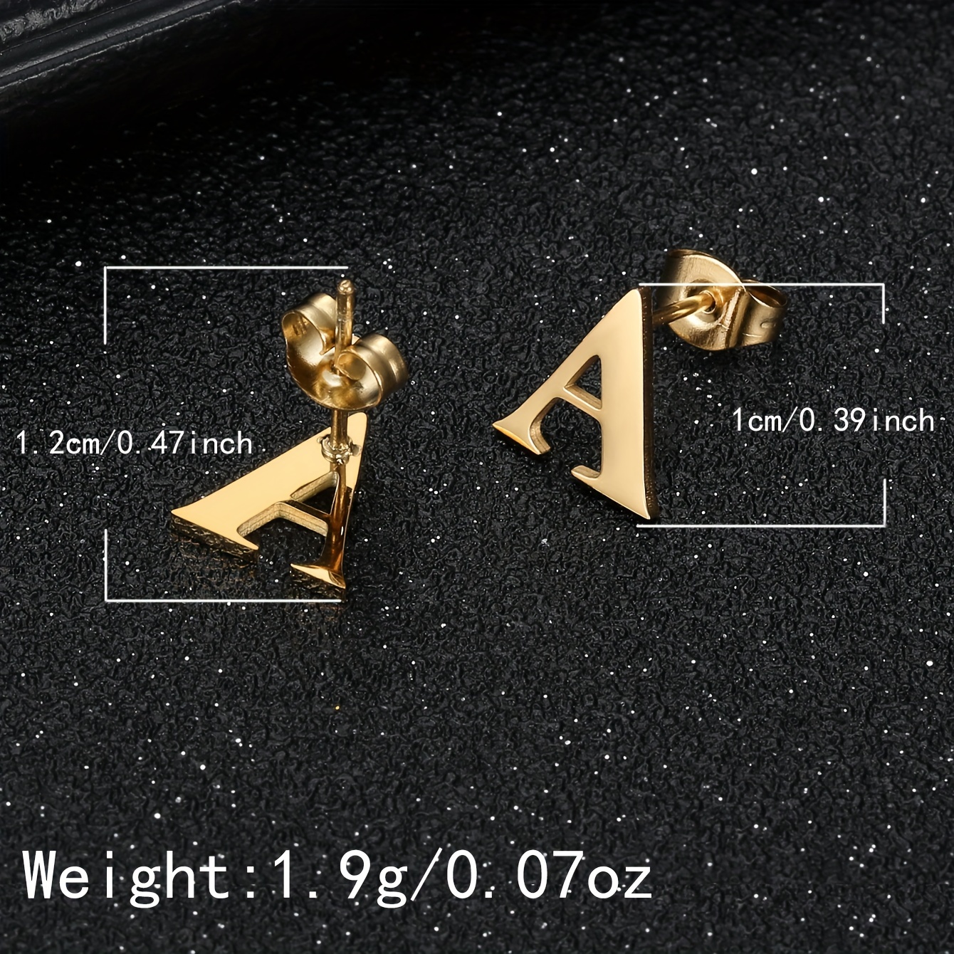 Men's Punk Golden Stud Earrings With Initial Letter Pattern