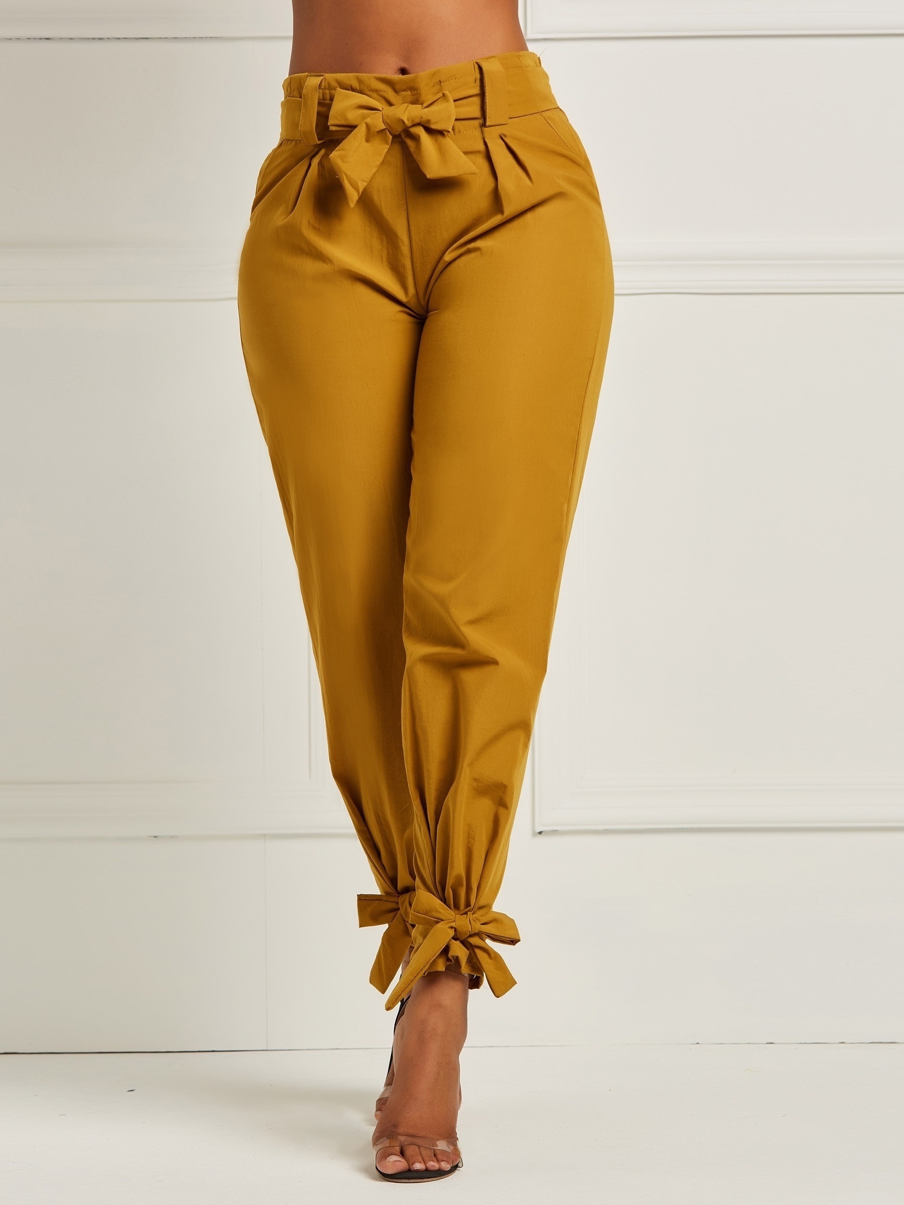 otoño soild elástico cintura alta oversized señora casual harem pantalones