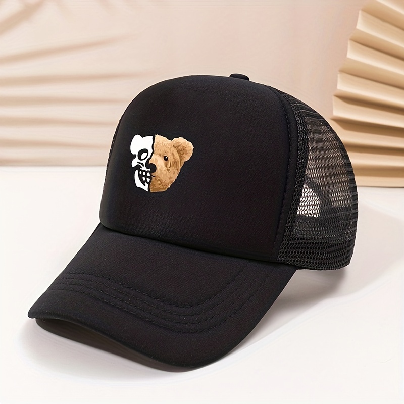 Skull Bear Trucker Hat Hip Hop Mesh Dad Cap For Women