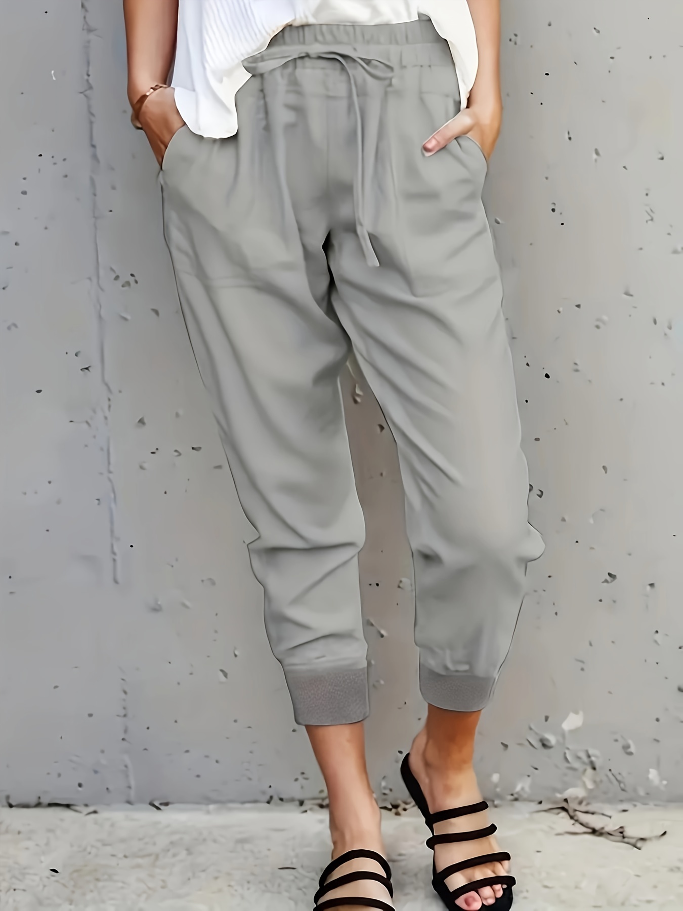 Minimalist Drawstring Waist Pants Solid Casual Pants Spring - Temu