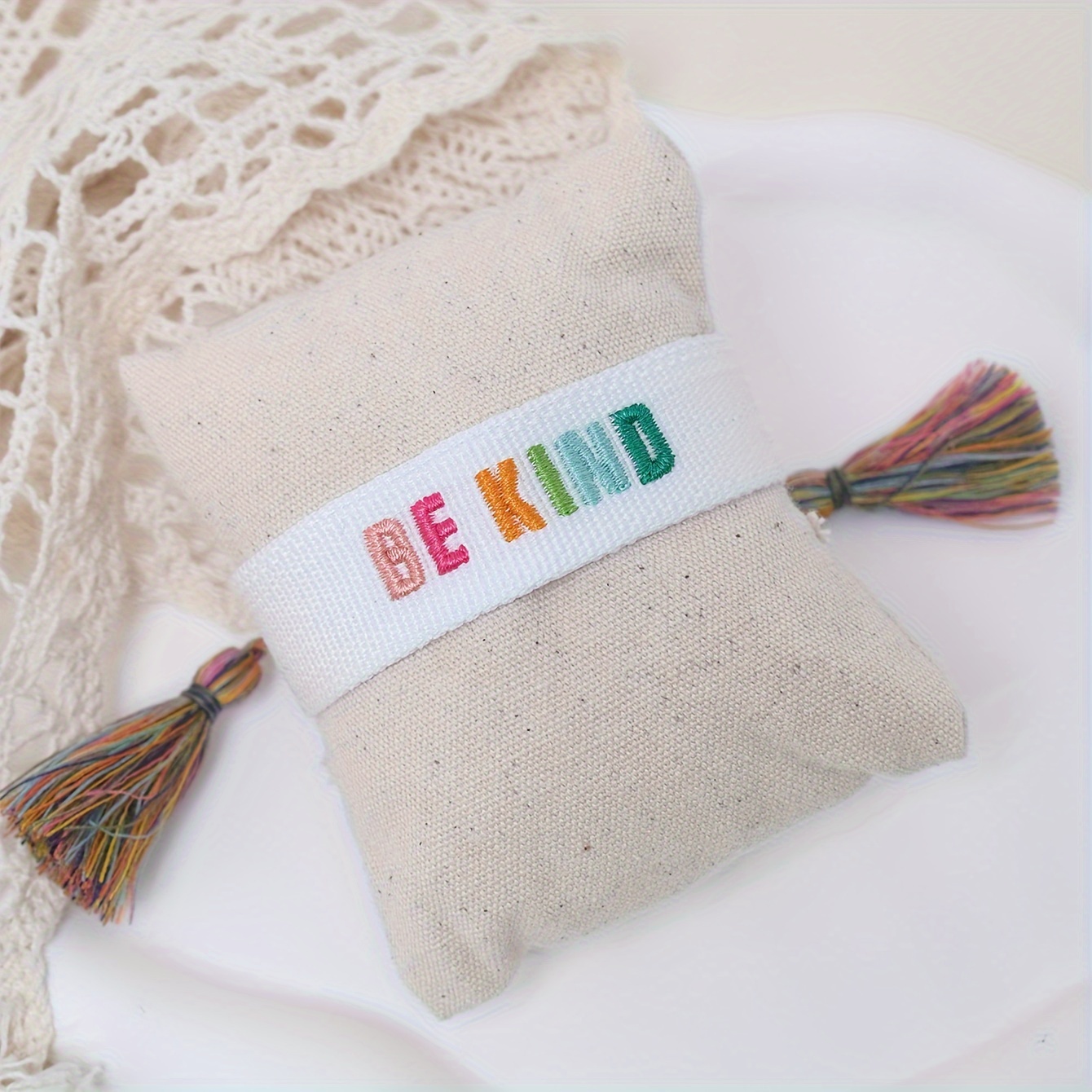 

Colorful Embroidered Letter Handmade Woven Girls Bracelet, Bohemian Ethnic Style Wristband For Festivals