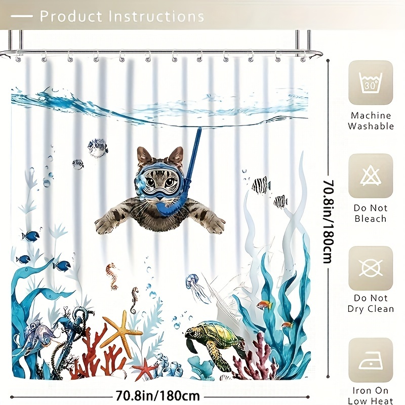 Bathroom Rugs Shower Curtain Cute Diving Cat Pattern - Temu