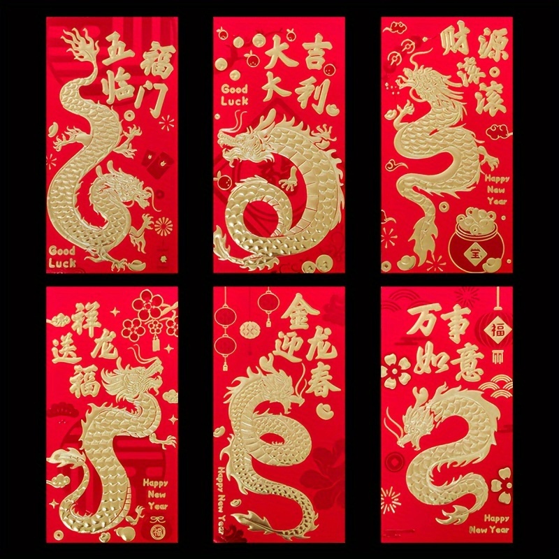 1 paquet/6 pièces enveloppe rouge chinoise décoration du - Temu France