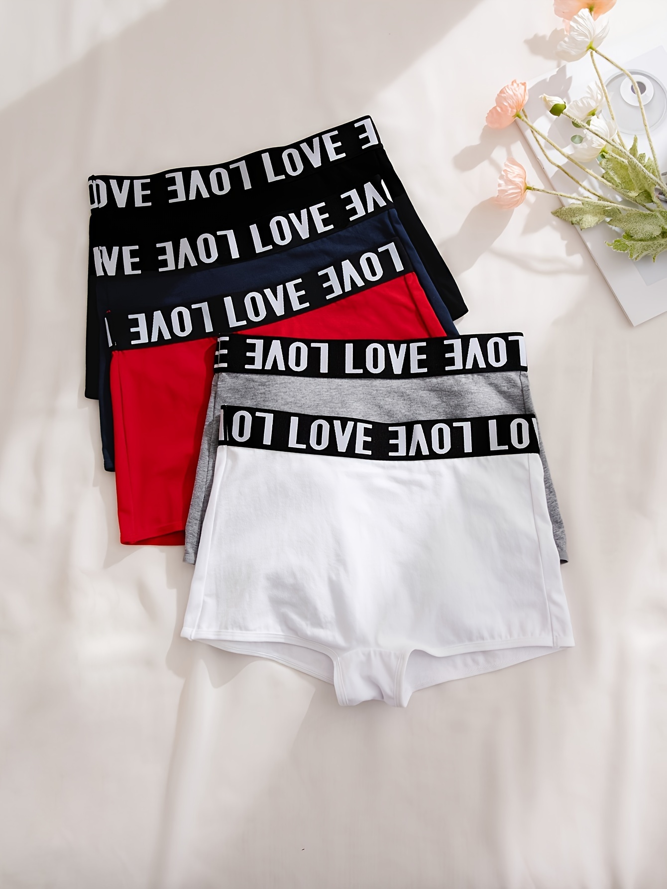 5pcs Letter Print Boyshort Panties, Soft & Comfortable Stretch Panties,  Women's Lingerie & Underwear