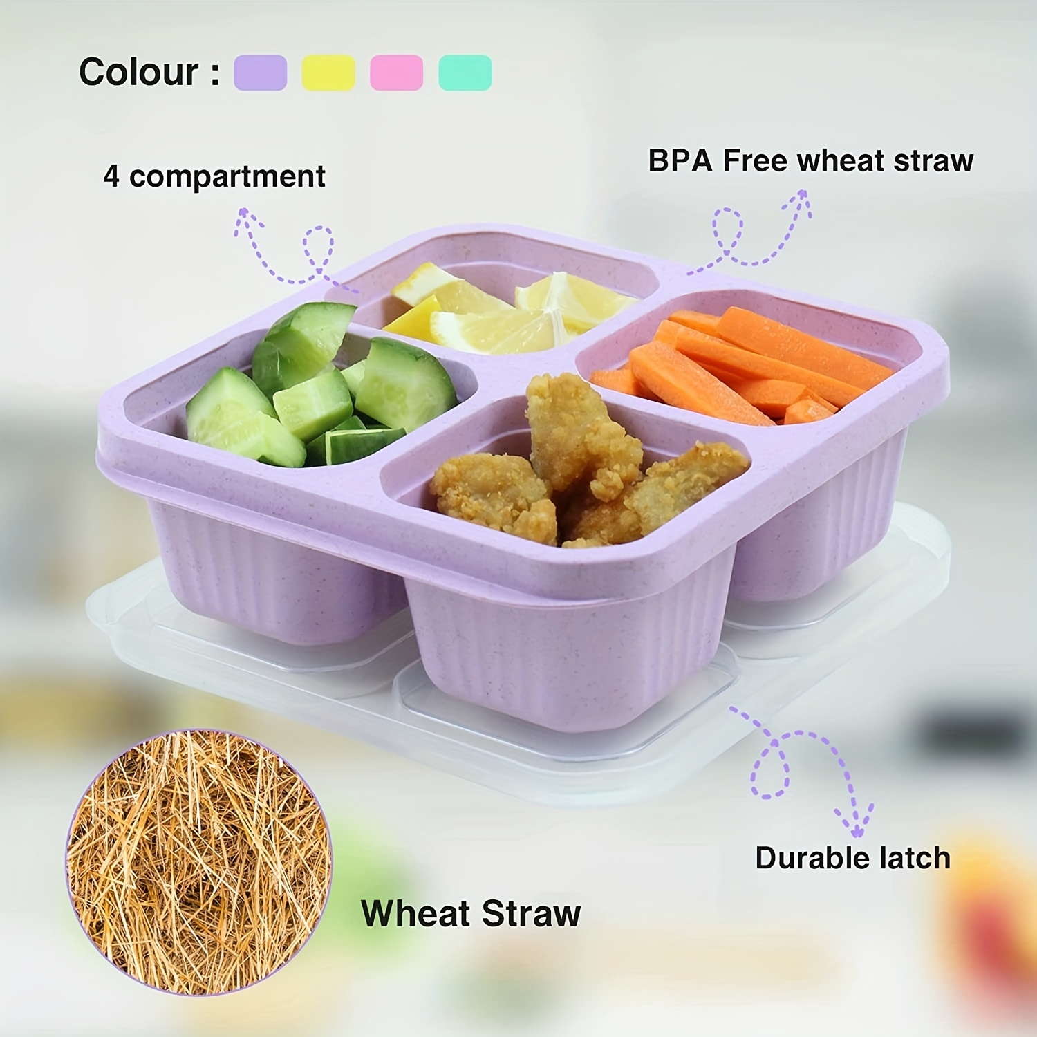 Wheat Straw Convenient Snack Container Set With 4-cell, Food Storage  Container, Meal Preparation Lunch Box, Plastic Food Storage Container,  Microwave And Dishwasher Safe, Kitchen Supplies - Temu