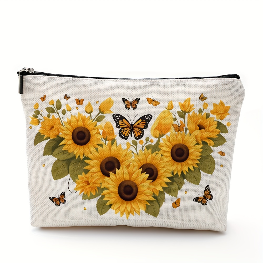 

1pc Sunflowers And Butterfly Printing Cosmetic Bag, Friendship Gifts For Women, Toiletry Bag Gift For Friends, Makeup Bag Gifts For Soul Sister, Valentines Christmas Day Gifts