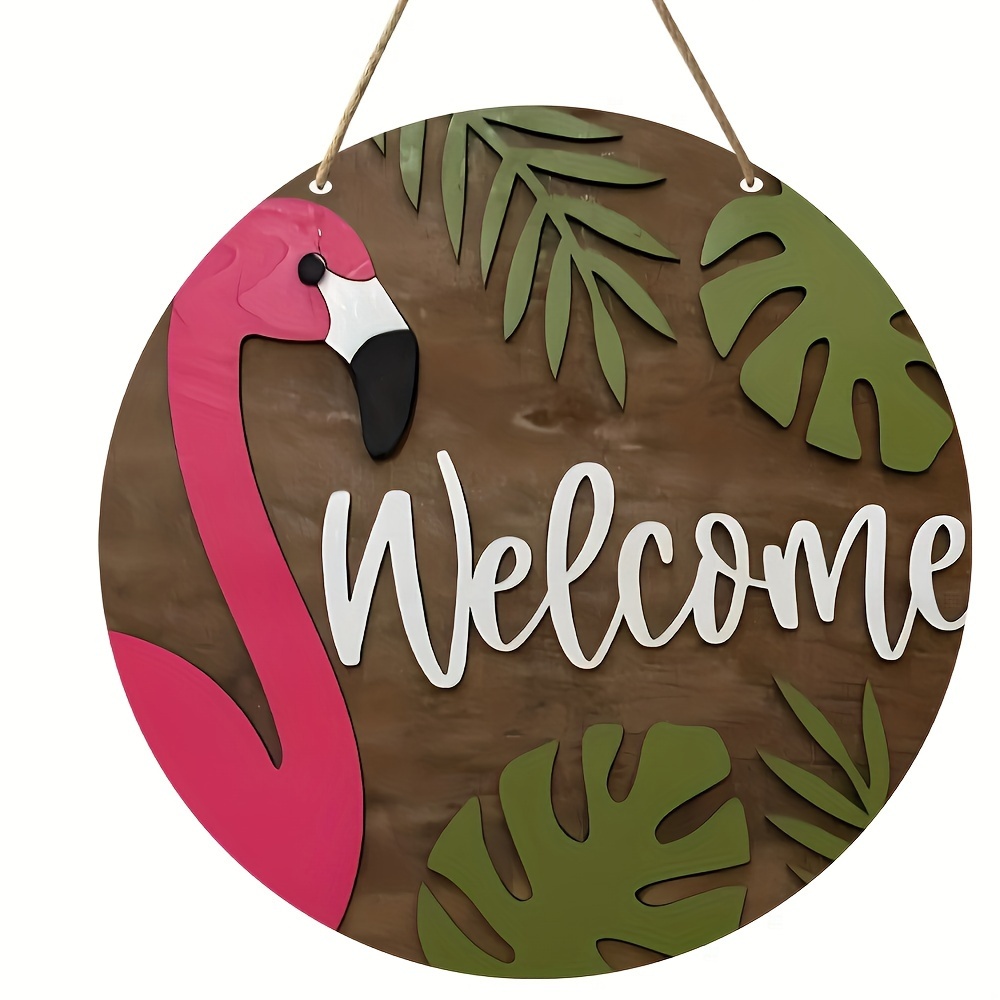 Round Wooden Plaque Flamingo Wooden Welcome Door Sign - Temu New Zealand