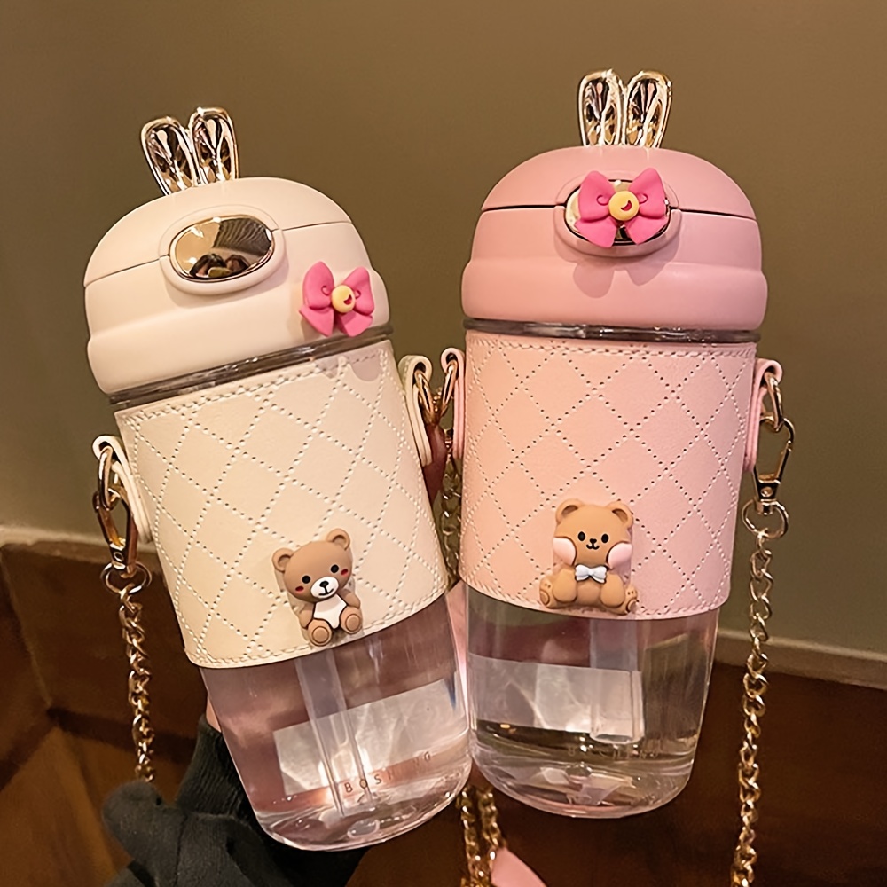 

580ml, Fashion Cute Water Cup With Straw, Portable Sports Water Bottle With Strap, High Temperature Resistant Water Kettle With Random 3d Stickers