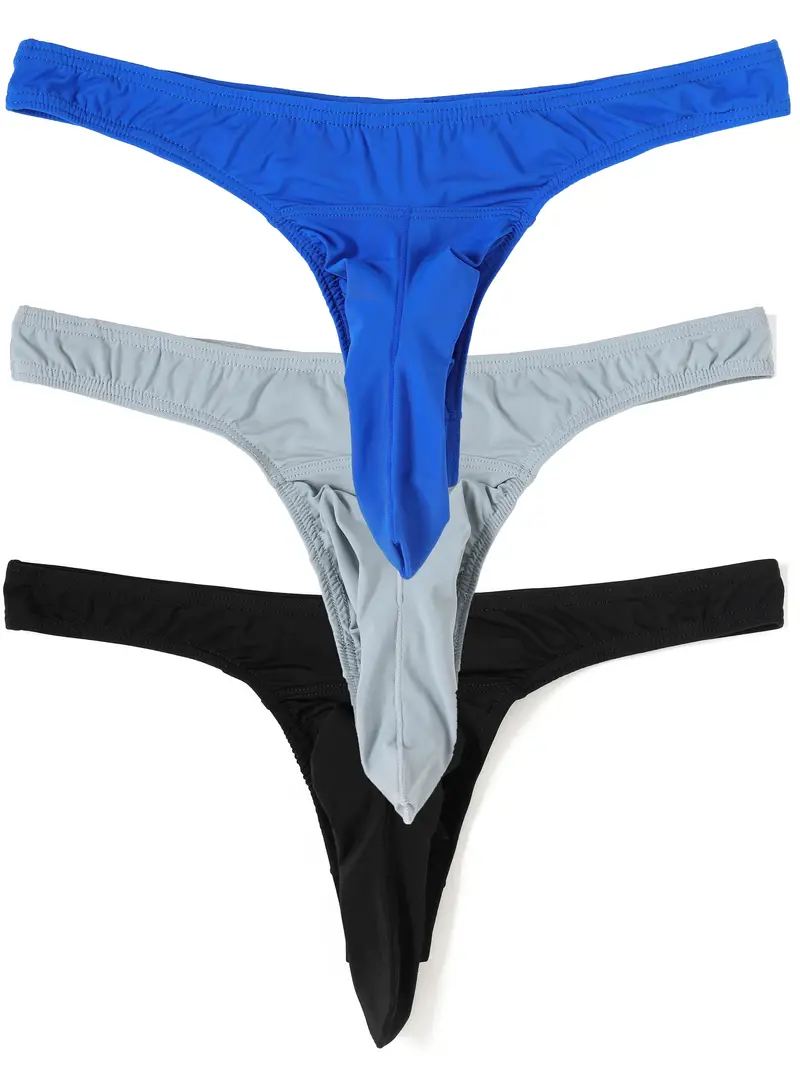 3pcs/set Men's Low Waist Thongs G-Strings, Butt Reveal Underwear