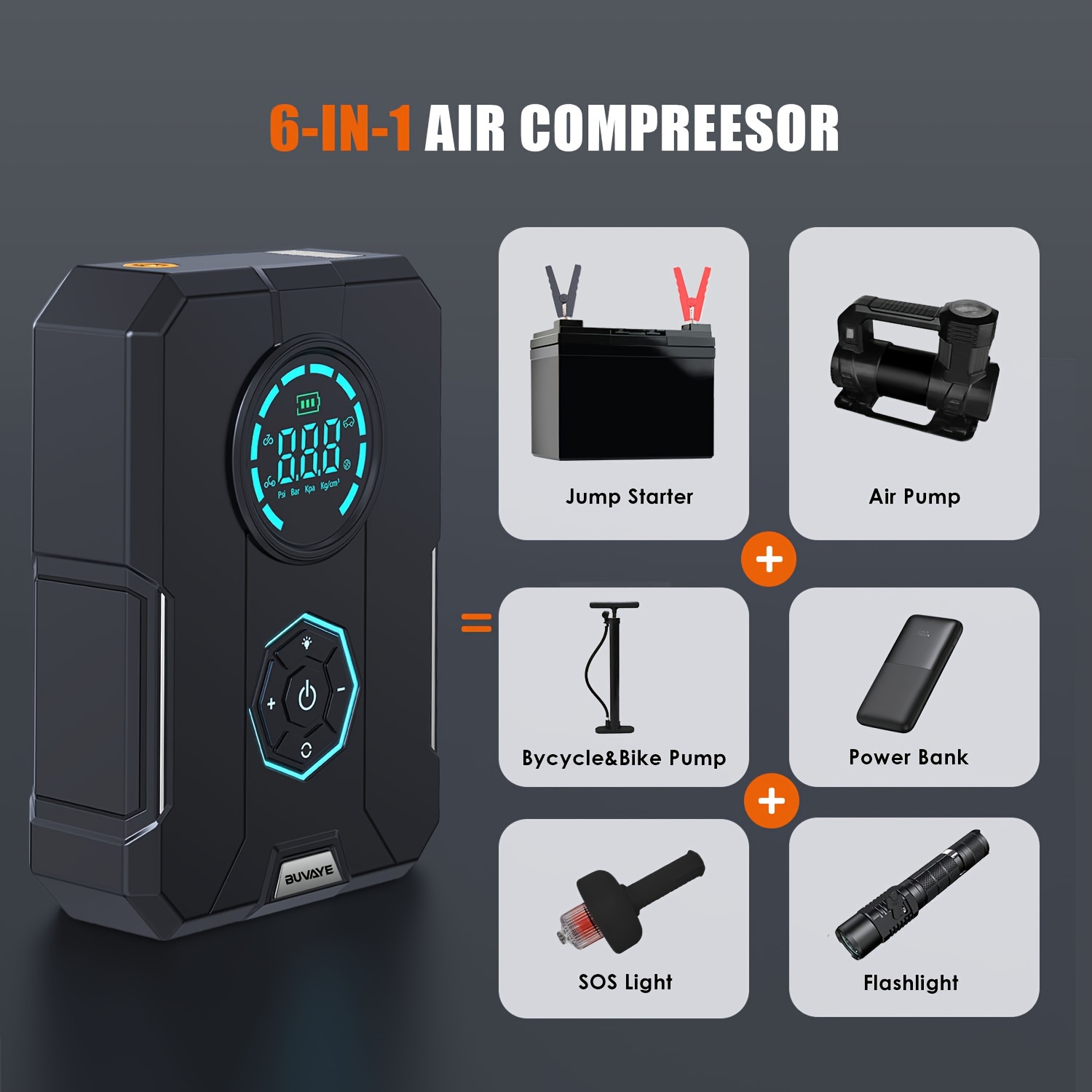 4 In 1 Car Jump Starter Air Pump Power Bank Lighting Portable Air  Compressor Cars Battery Starters Starting Auto Tyre Inflator