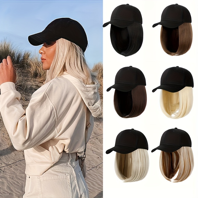

Hat Wig Women's Short Bob Wigs Baseball Cap With Synthetic Straight Hair Wig Hats