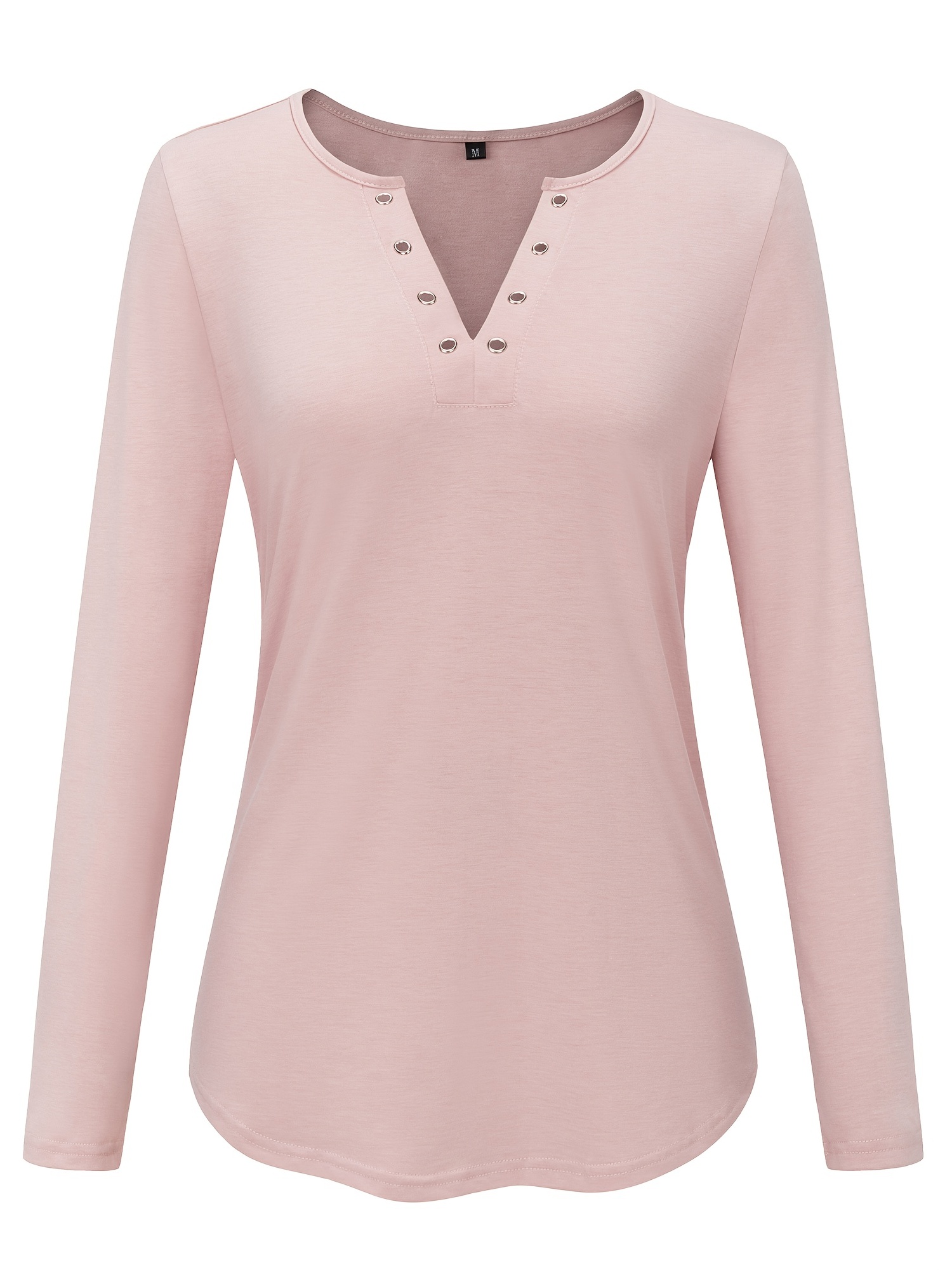 Ladies long Casual high V Neck Solid Shirt Tops