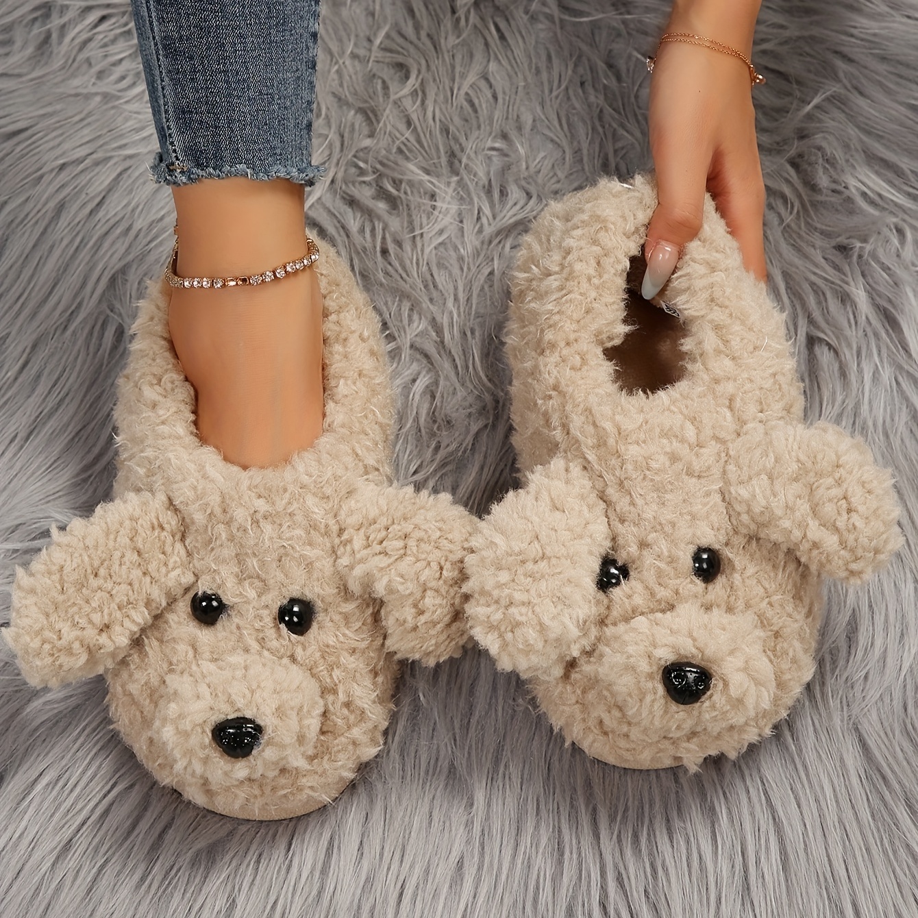 Cute Cartoon Dog Animal Slippers Female Kawaii Fluffy Slippers