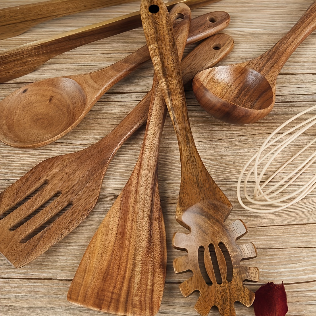 Paquete de 10 cucharas de madera para cocinar, juego de utensilios de  cocina de madera de teca para uso antiadherente, juego de espátula para  agitar