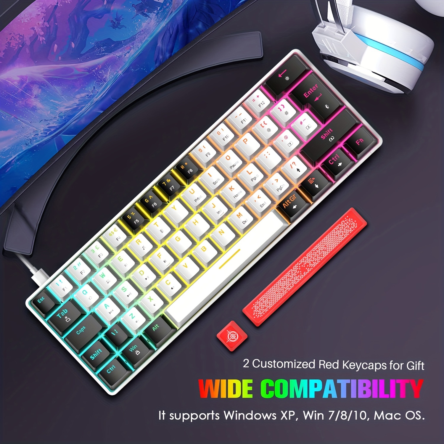 100 Keys Customized Gaming Wired Mechanical Keyboard Transparent Keycap Red  Shaft (Black)