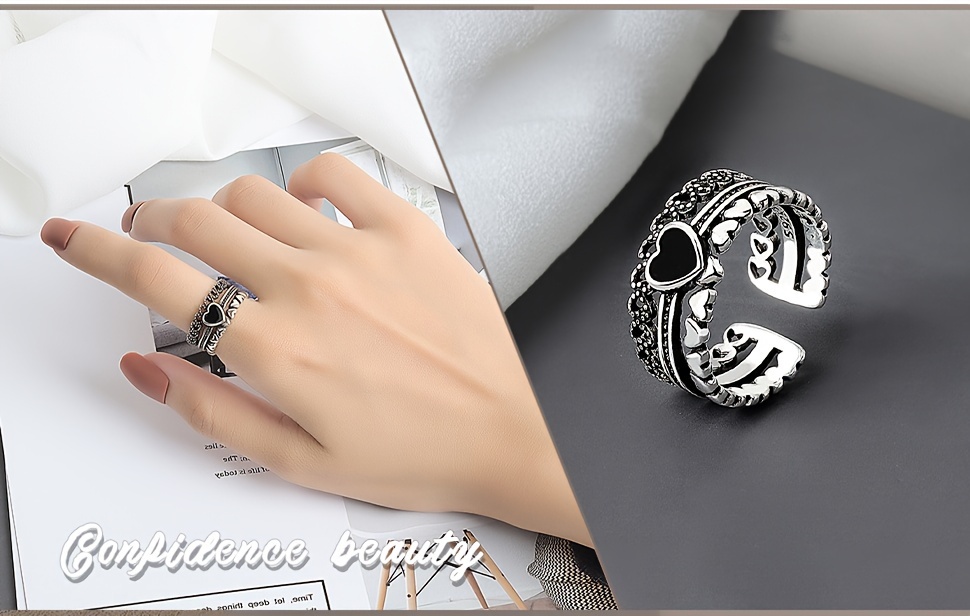 s925 silvery ring love womens vintage fashion opening ring gift box gift card details 4