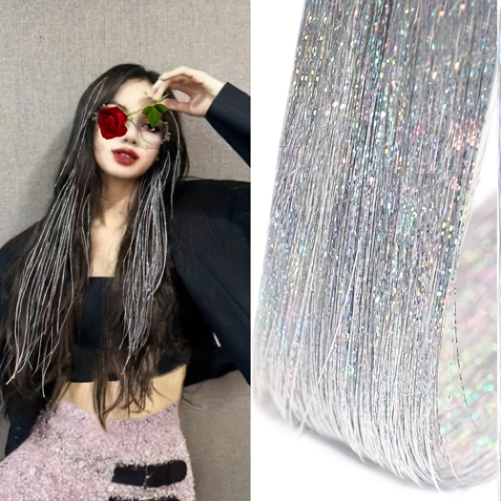 Hair Tinsel Kit (48 Inch 16 Colors 3200 Strands) Glitter Sparkling Tinsel  Hair Extensions with Tools Heat Resistant Fairy Hair Tinsel Kit for Women  Girls Cosplay Party Festival Hair Accessories Style A
