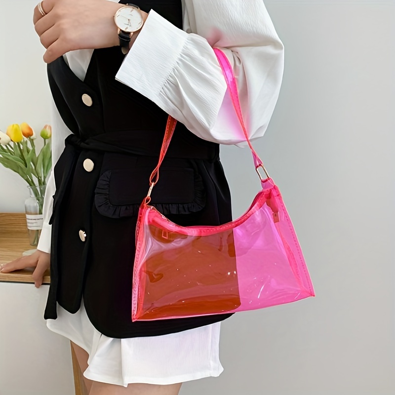 Transparent Pvc Hobo Bag, Jelly Casual Shoulder Bag, Waterproof Stylish Baguette  Bag Underarm Bag - Temu