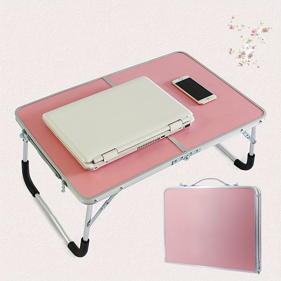 Folding Table With Foldable 4 Aluminum Legs And Wooden Table Top Can Be Folded In Half, Breakfast Tray Suitable For Sofa, Bed, Eating, Work, Camping,