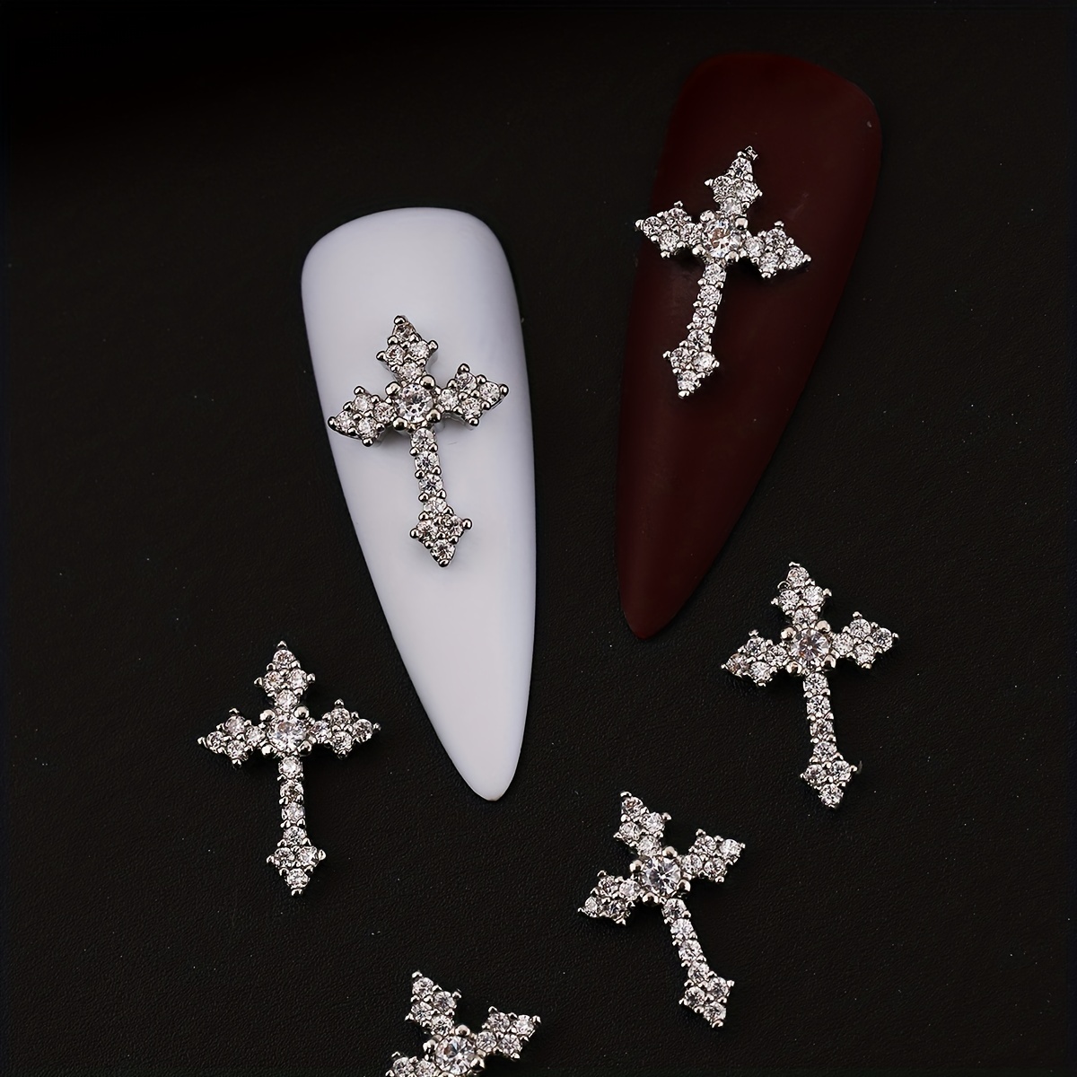 3D Cross Nail Charms Pearl Rhinestone Nail Decor