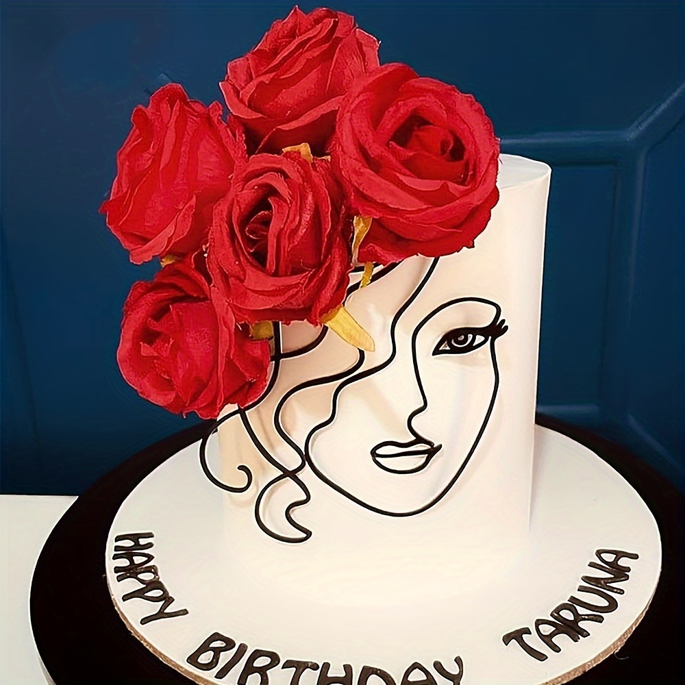 Acrylic Minimalist Art Lady Face Cake Topper Boho Cake Topper Vintage Rose  Flower Wedding Cake Toppers for Wedding Bridal Shower Birthday Party