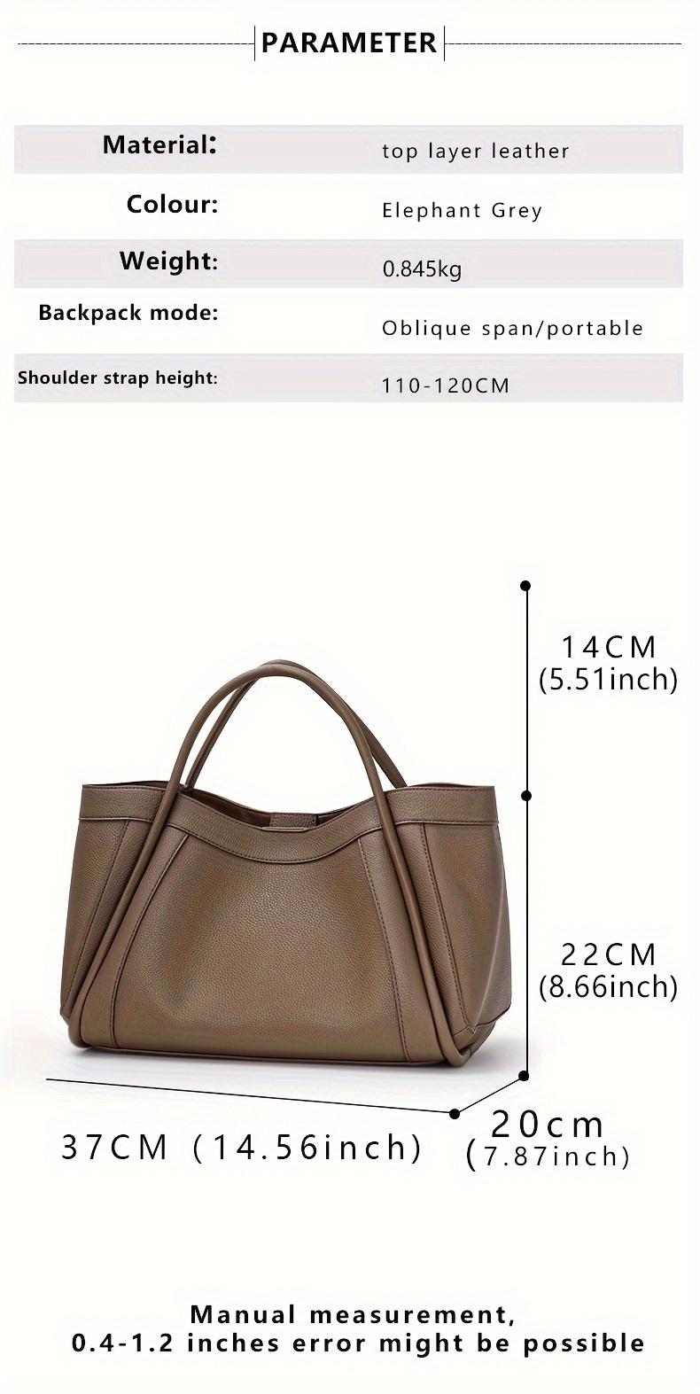 Crossbody Bag Color: Elephant Genuine Leather 