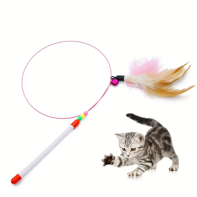 Cat Teaser Stick Interactive Toy Steel Wire Pole Feather - Temu