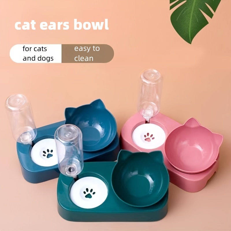 

1pc Cat Food Water Bowl Set With Automatic Water Dispenser, Multi-functional Elevated Pet Feeder For Two-in-one Cat Feeding Drinking Supplies