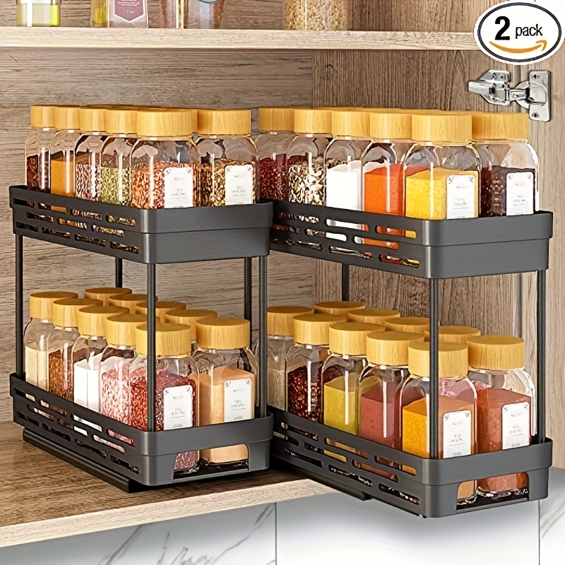 2pcs Pull Out Cabinet Organizer Fixed With Nano Adhesive, Medium & Large  Size, Heavy Duty Storage And Organization Slide Out Drawer Pantry Shelves, F