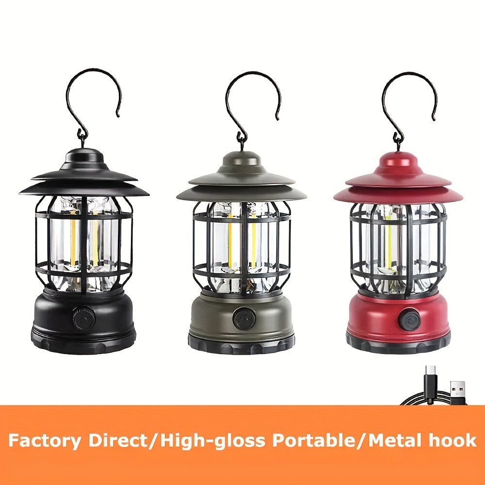 LED Camping Lantern Rechargeable Retro Metal Camp Light Waterpoor Outdoor  Tent Lantern Portable Hanging Vintage Lamp