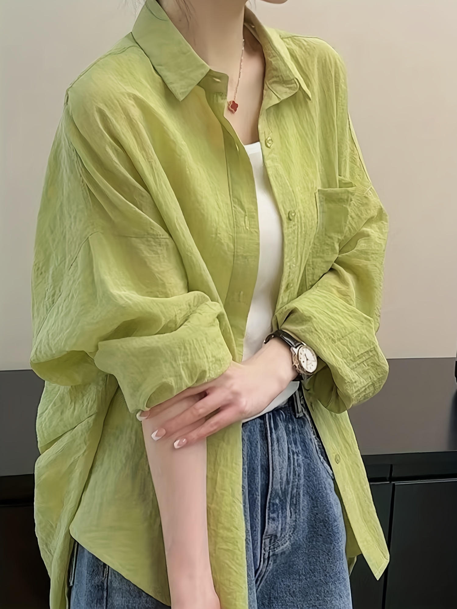 Camisa Verde De Manga Larga - Temu