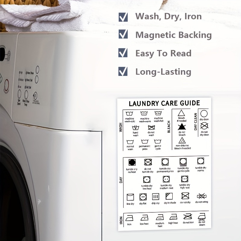 Laundry Symbols Guide White Vinyl Laundry Care Guide Temu