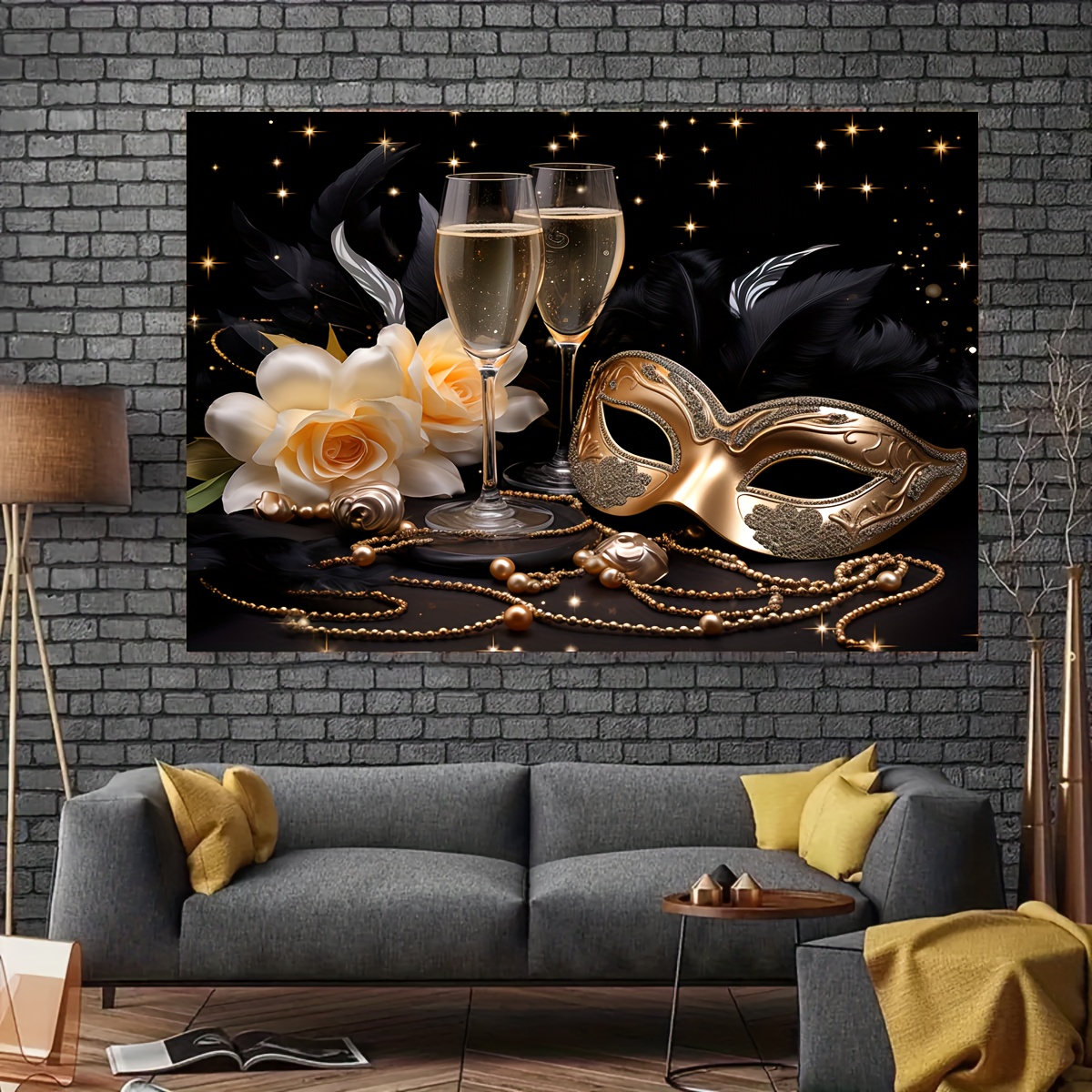 Masquerade Party Backdrop 7x5FT Retro Gold Black Mask Champagne Mardi Gras  Photography Background Fiesta Carnival Prom Party Decoration Photo Booths