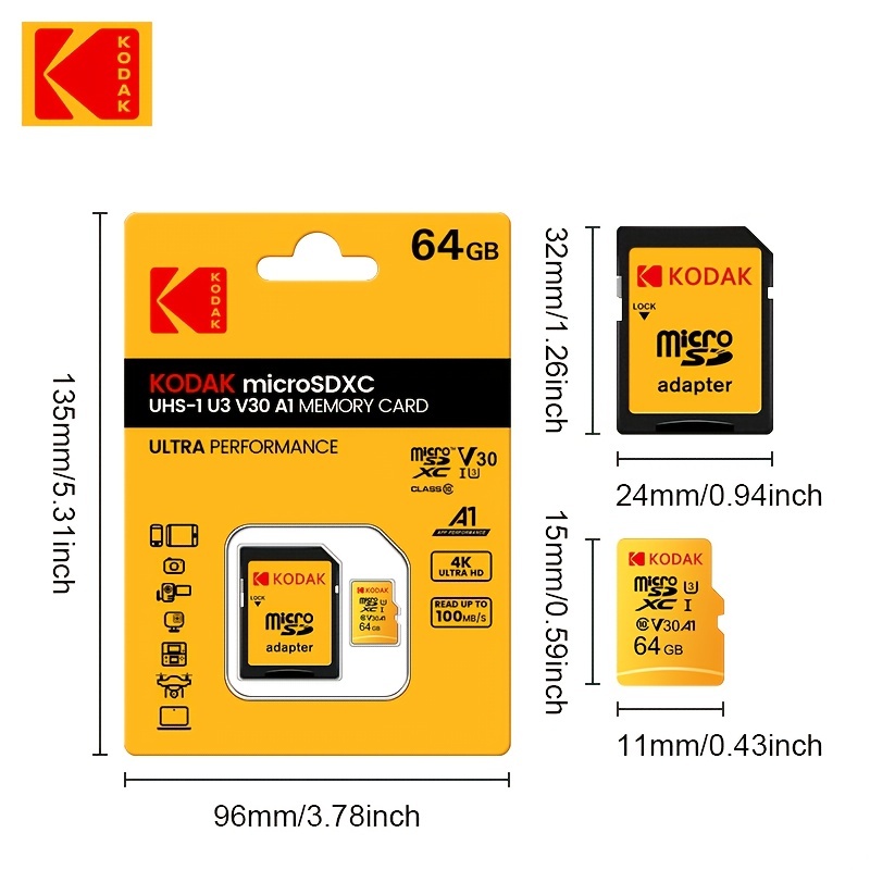 Kodak Micro Sd Memory Card 256gb 95mb/s Class10 U3 Uhs 32gb - Temu