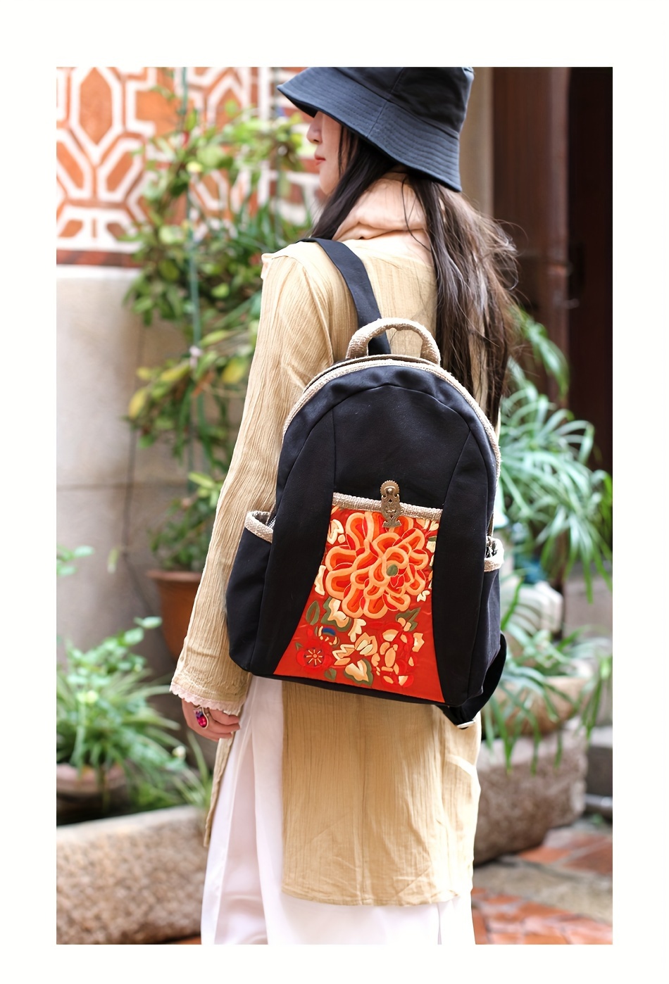 mochila de lona estilo mochila feminina com bordado - Temu Brazil, image size:800x1177