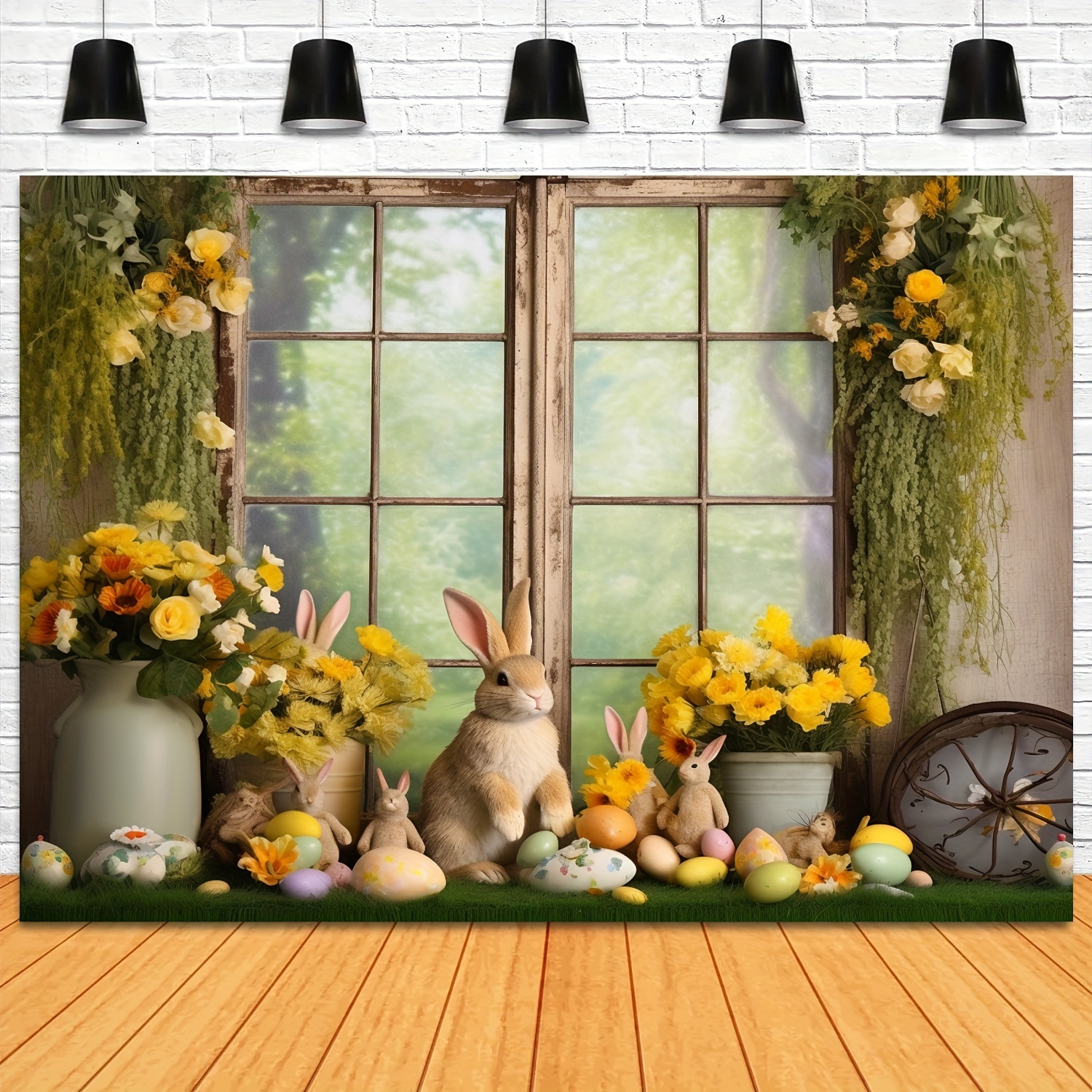 1pc easter rabbit eggs photo backdrop spring window forest rabbit eggs flower celebrations photography background colorful eggs cute rabbit birthday newborn theme party decorations