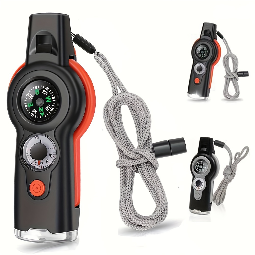 

Outdoor 7-in-1 Multifunctional Emergency Survival Whistle With Led Light Thermometer Compass, Suitable For Kayaking, Boating, Hiking, Camping, Mountaineering, Fishing