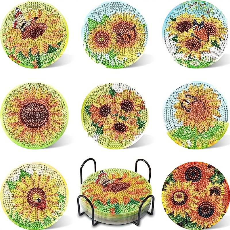 Sunflower Diamond Painting Coasters For Drinks Diy Coaster - Temu