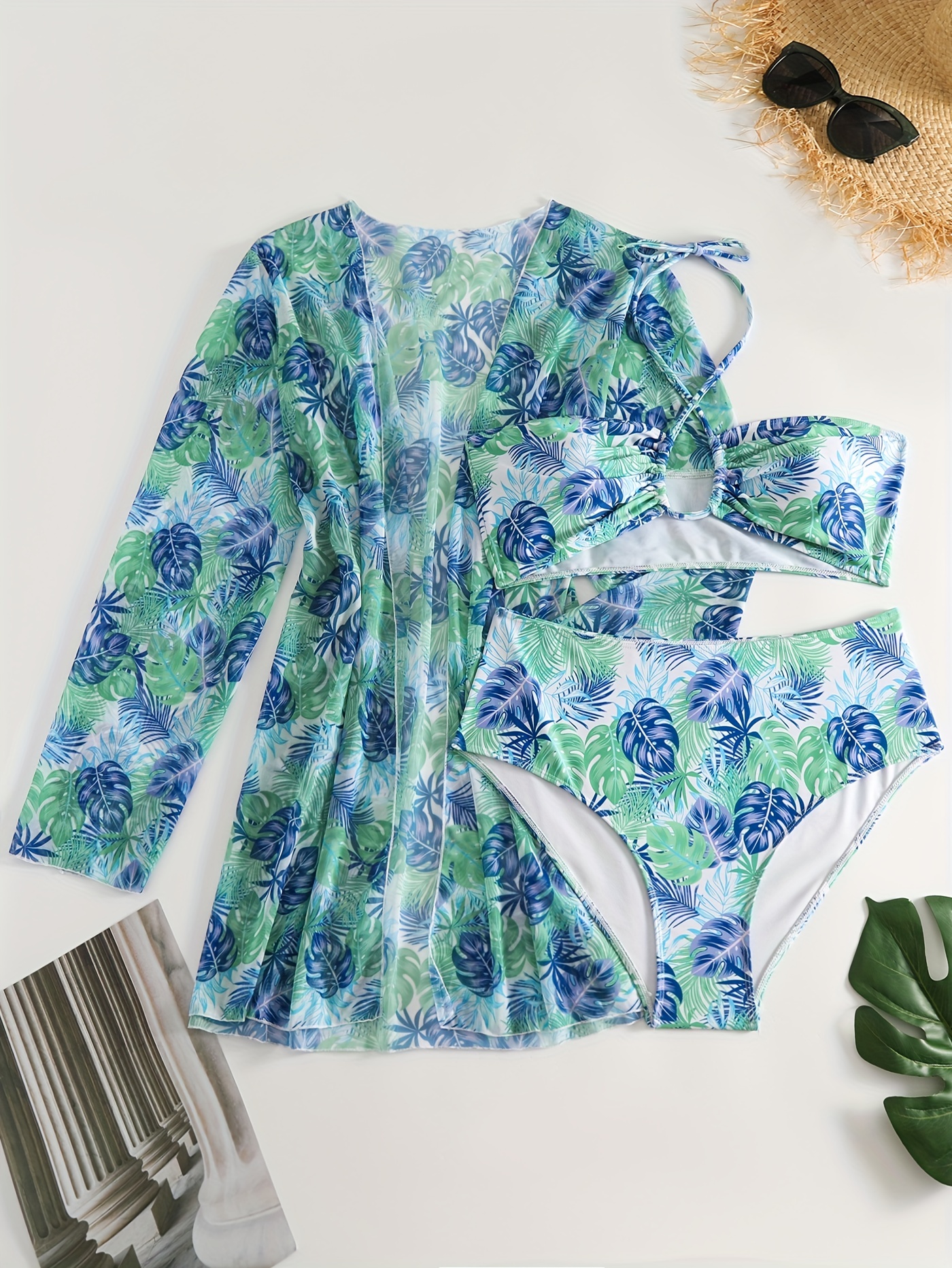 Plus Size Elegant Bikini Set Women's Plus Tropical Print - Temu Canada