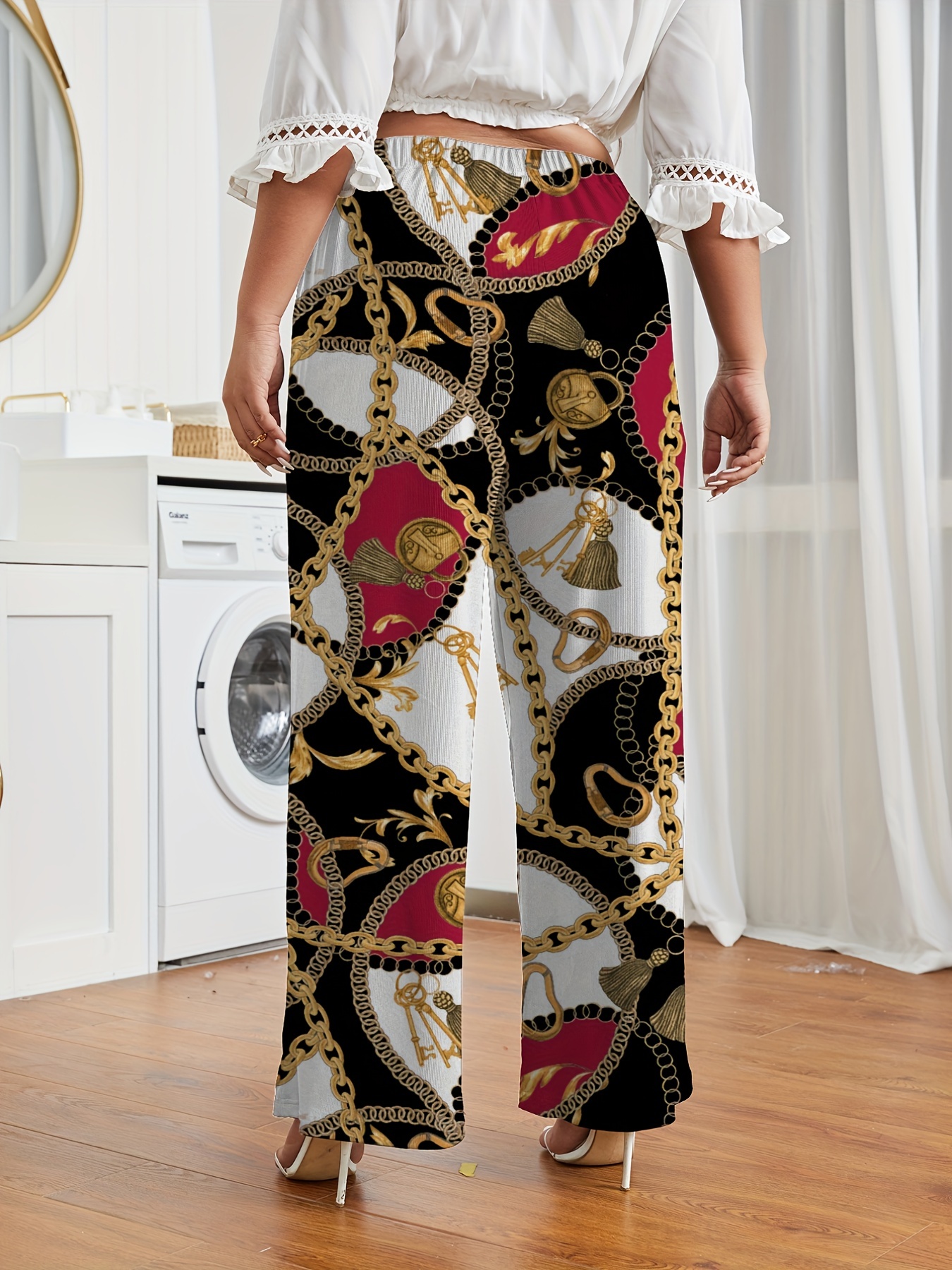 Chain print on sale wide leg trousers