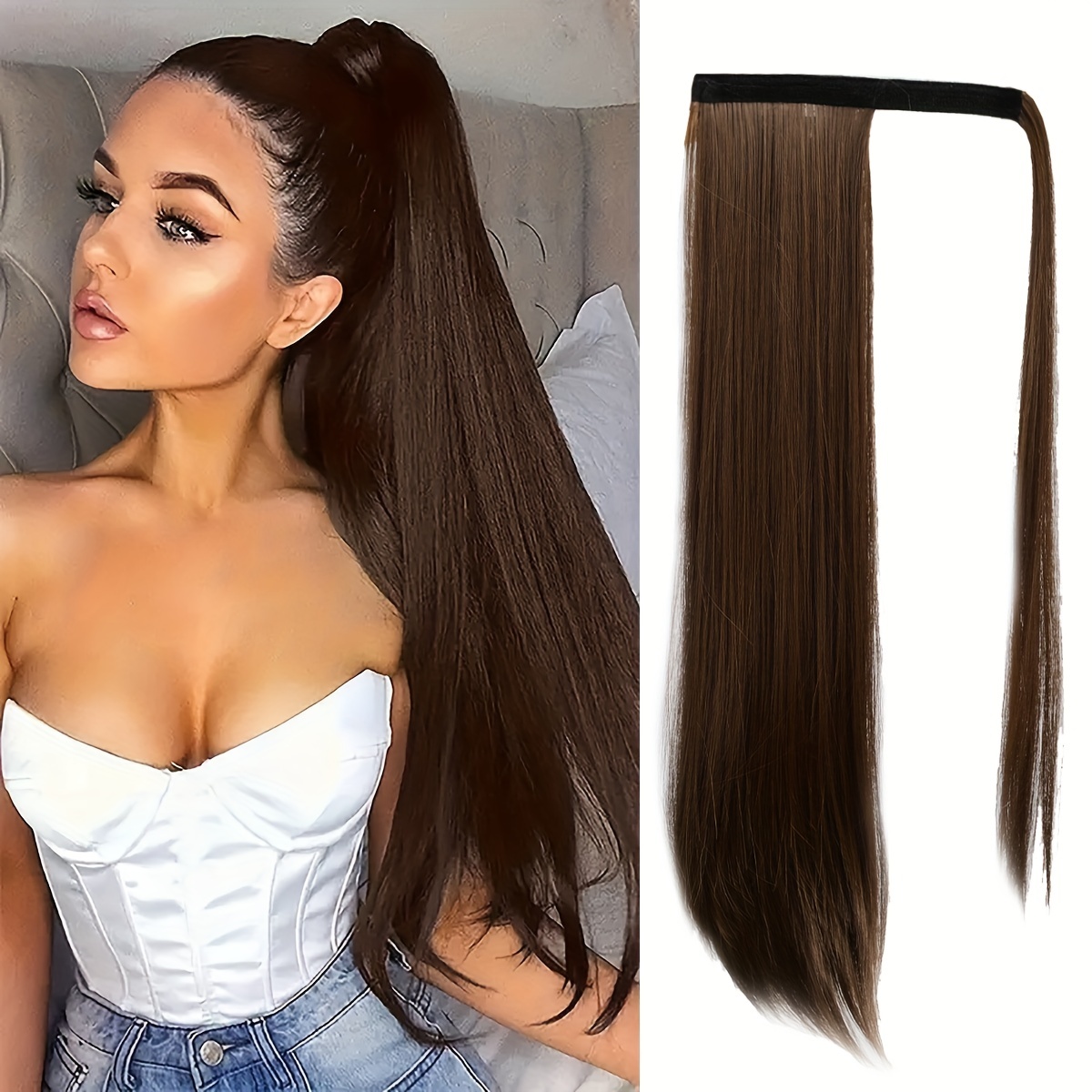 Long Straight Ponytail Extensions Synthetic Clip In Hair Extensions