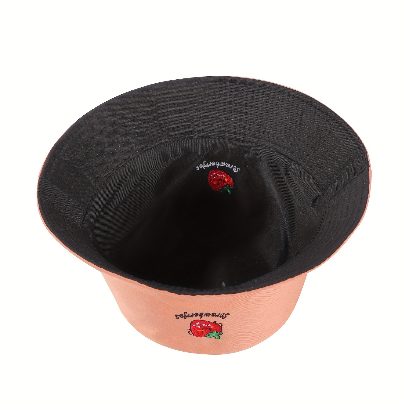 Strawberry Embroidery Bucket Hat Reversible Solid Basin Hat Sunscreen Travel